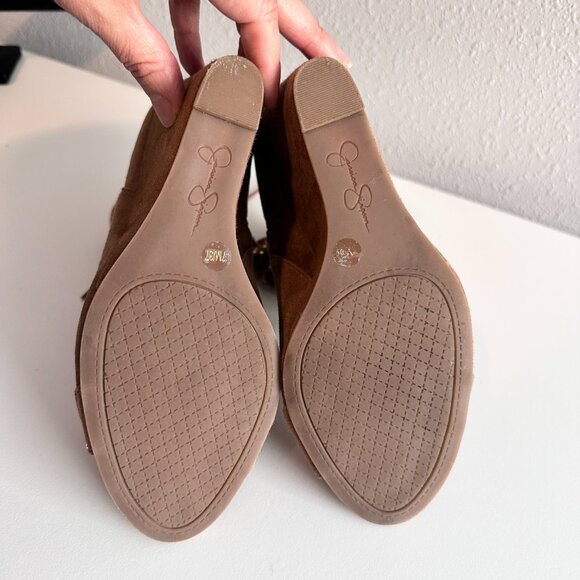 JESSICA SIMPSON | Barlette Brown Studded Open Toe Lace Up Wedge Bootie | Brown - Picture 7 of 10